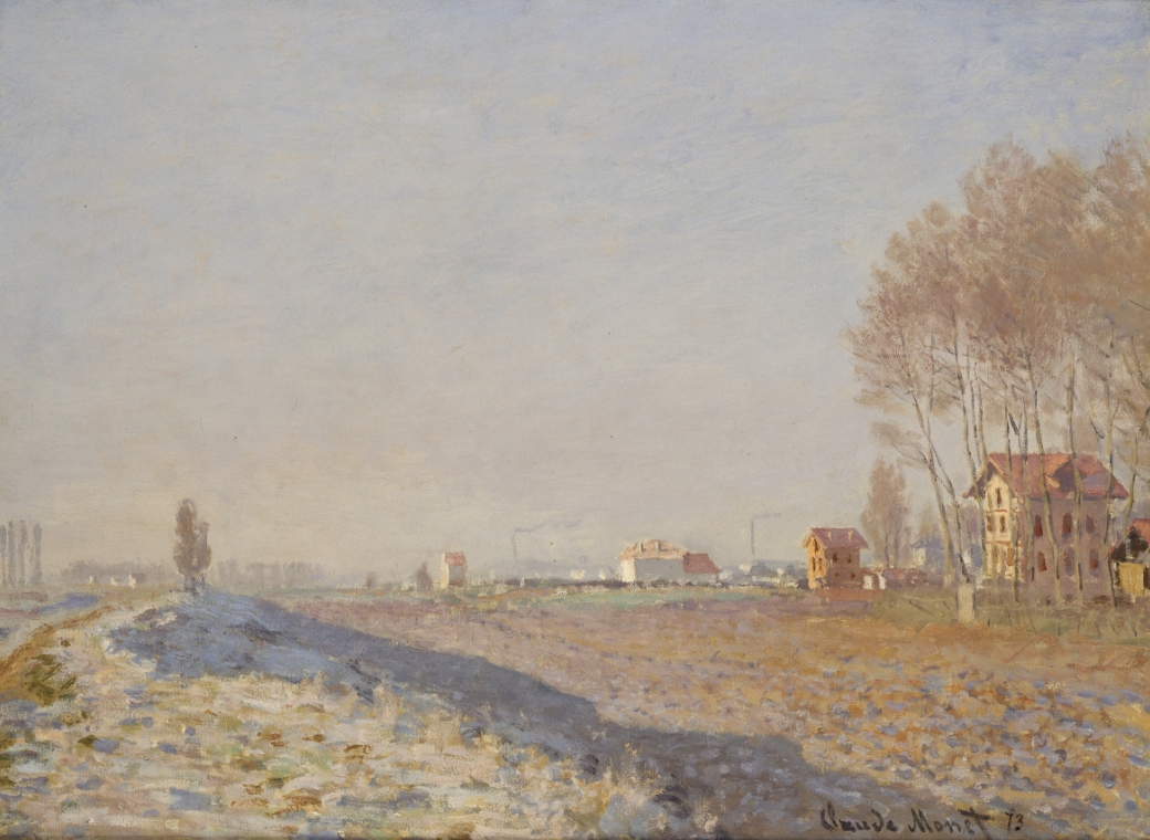 クロード・モネ《コロンブの平原、霜》1873年 油彩/カンヴァス 新潟県立近代美術館・万代島美術館